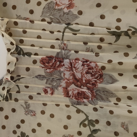 Seven Wonders Cottage Core Floral Polka dots Semi Sheer Boho mini dress - Picture 5 of 9